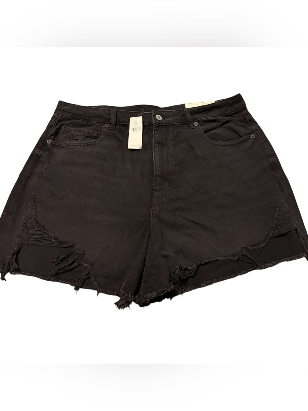 American Eagle ~ Jean Shorts ~Black ~ Distressed ~ “Highest Rise Mom Short” NWT